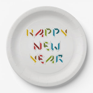 Contemporary, Colourful New Years Eve Paper Plates