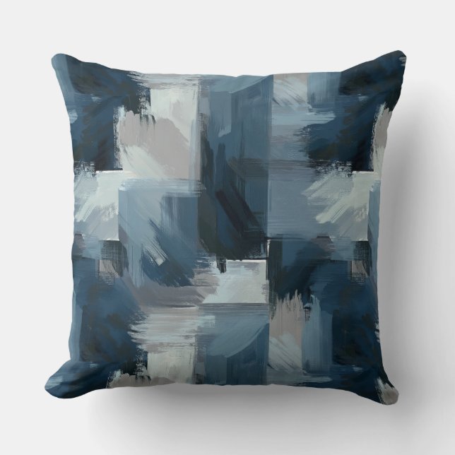 Contemporary Comfort: Grey and Blue Abstract  Throw Pillow (Front)