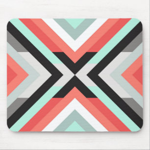 Contemporary Coral Mint Geometric Design Mouse Pad