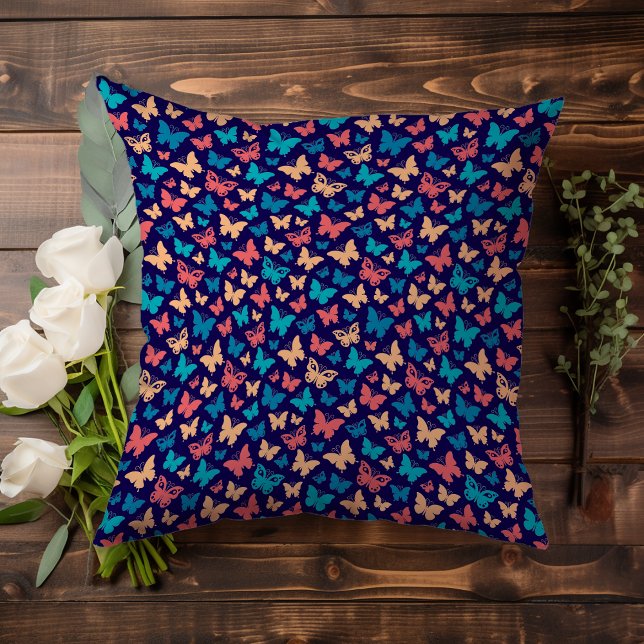 Contemporary coral Purple Butterfly Accent pattern Throw Pillow (Creator Uploaded)