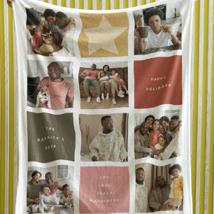 Contemporary Cube Photo Grid Christmas Fleece Blanket