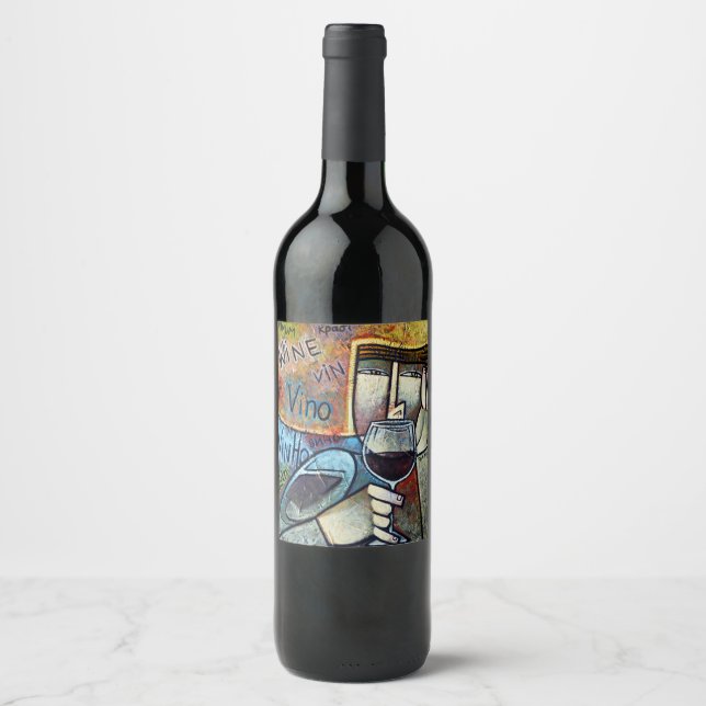 Contemporary Cubist Wine Art Custom Bottle Label (Front)