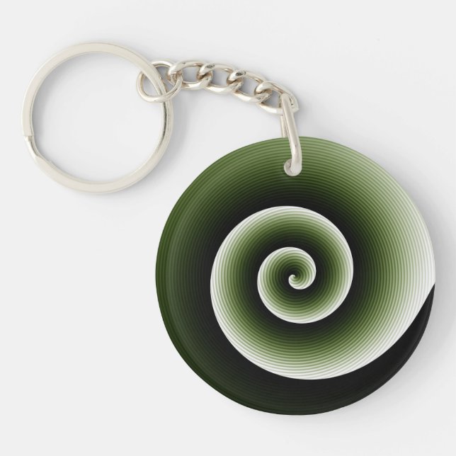 Contemporary Dark Green Stylish Twirl Pattern Keychain (Front)