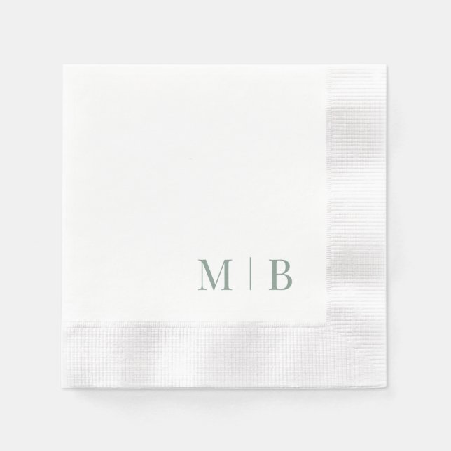Contemporary Dark Sage Monogram White Wedding Napkin (Front)
