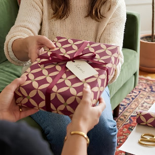 Contemporary Deep Crimson & Ochre Medallion Wrapping Paper