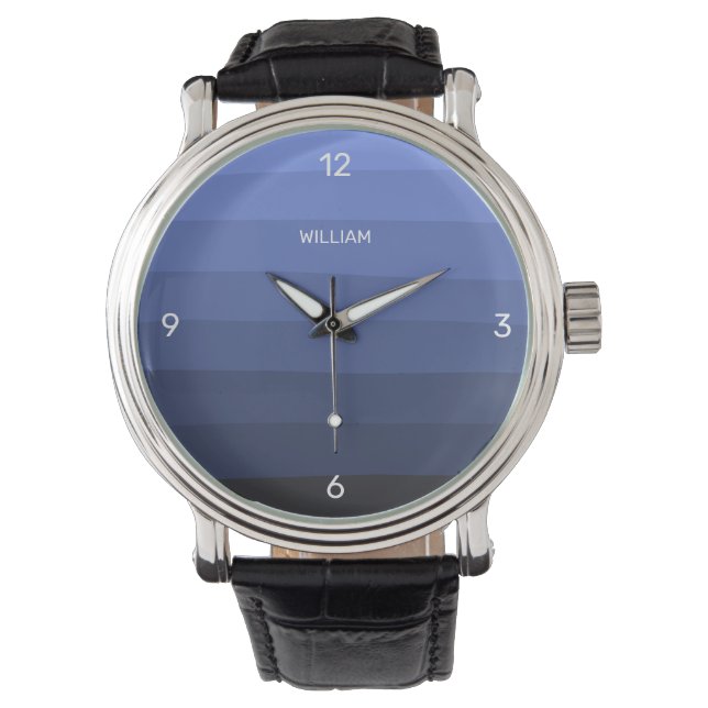 Contemporary Design Blue Wavy Personalize  Watch (Front)