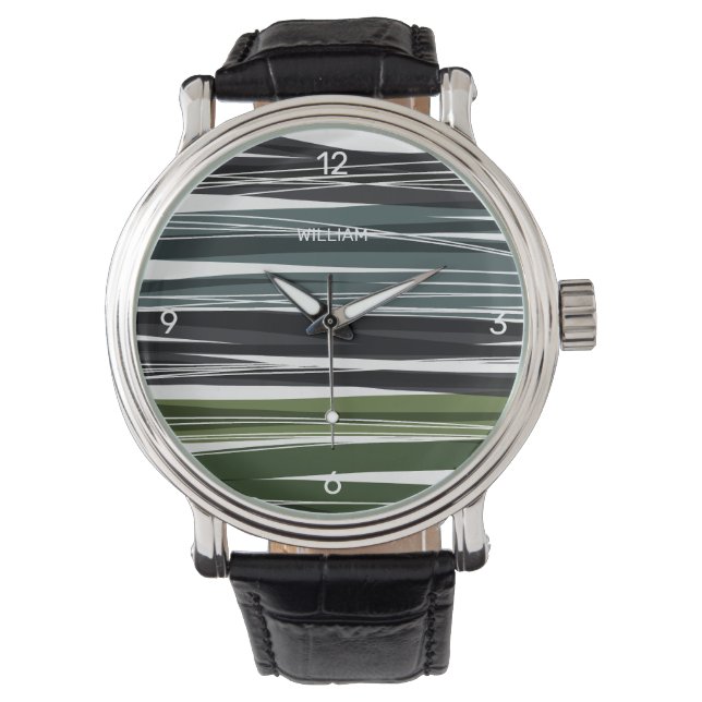 Contemporary Design Green Wavy Personalize  Watch (Front)