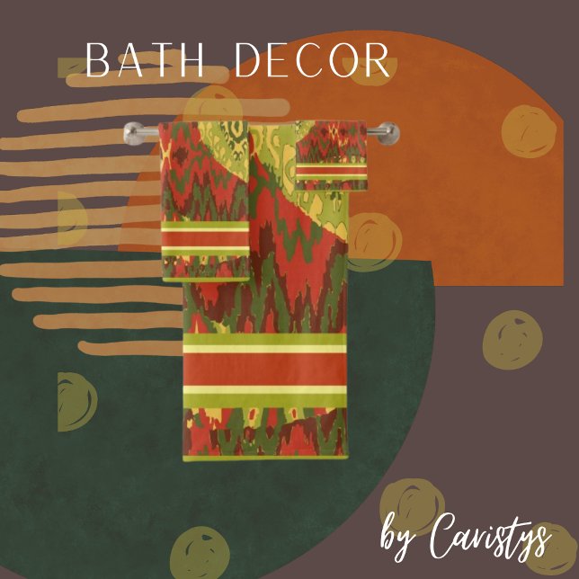 Contemporary Design in Olives, Rusts, Gold Bath Towel Set (Creator Uploaded)