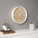 Contemporary Dots Numbers On Faux Wooden Clock<br><div class="desc">Modern white dots pattern on a light beige tan coloured faux wooden background. Classic retro chic, elegant yet simple basic design for the artistic home décor fashion designer, popular hip trendsetter, whimsical midcentury style motif lover. Available on original, classy, fun & trendy interior accents & accessories to decorate your master...</div>