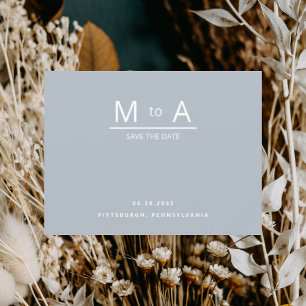 Contemporary Dusty Blue Monogram Save the Date Postcard