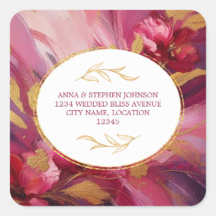 Contemporary Elegance:  Fuchsia Pink Gold Square Sticker