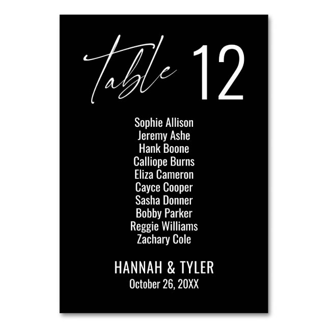 Contemporary Elegant Black Double Digits Table Number (Front)