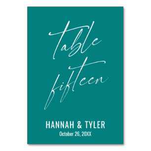 Contemporary Elegant Teal Table Fifteen Number