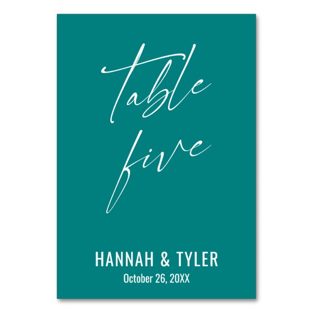Contemporary Elegant Teal Table Five Number (Front)