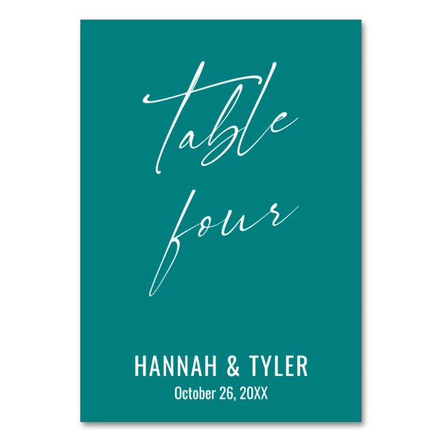 Contemporary Elegant Teal Table Four Number (Front)