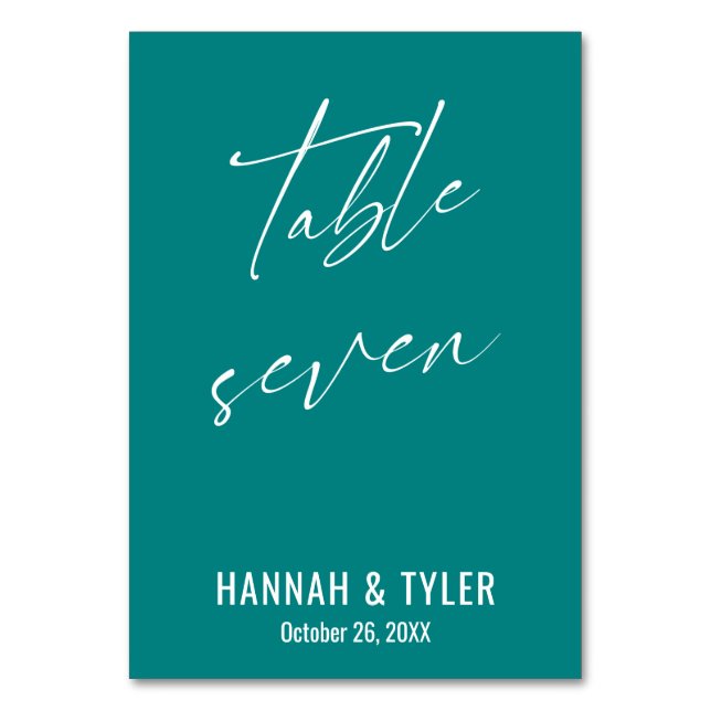Contemporary Elegant Teal Table Seven Number (Front)