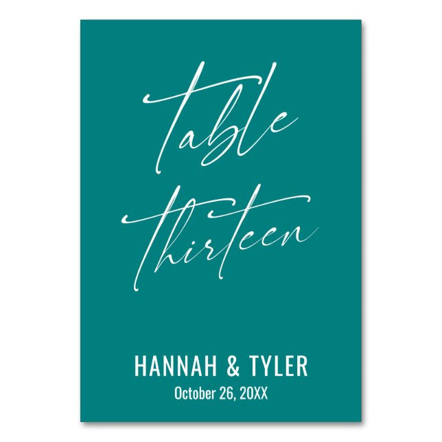 Contemporary Elegant Teal Table Thirteen Number (Front)