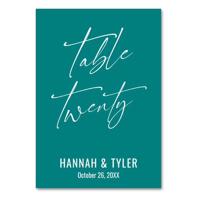 Contemporary Elegant Teal Table Twenty Number (Front)