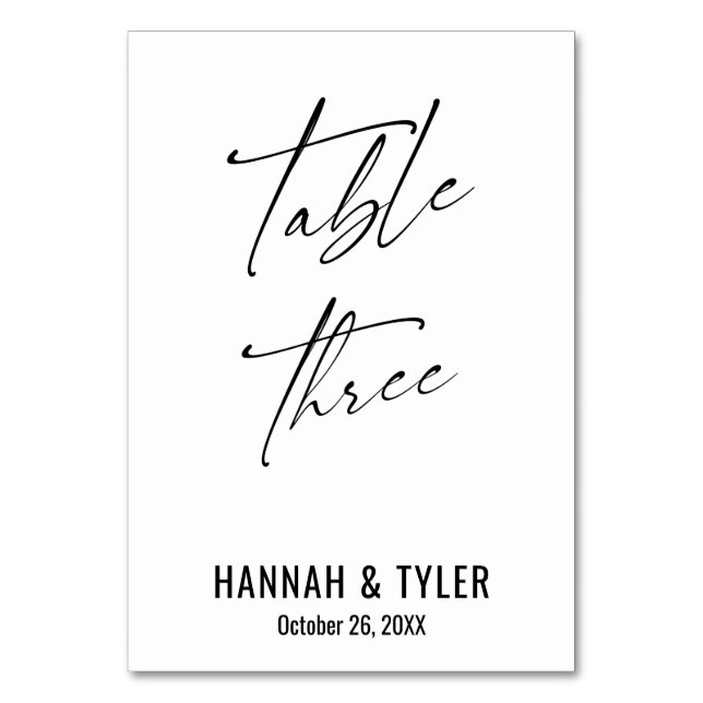 Contemporary Elegant Typography Table Three Table Number (Front)
