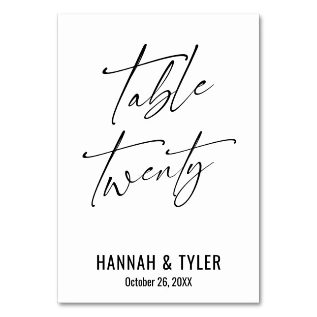 Contemporary Elegant Typography Table Twenty Number (Front)