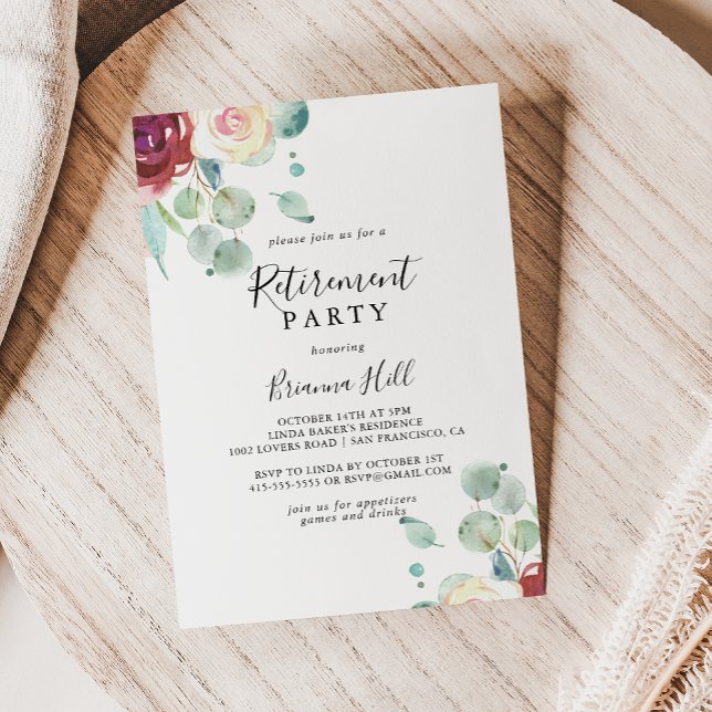 Contemporary Eucalyptus Floral Retirement Party Invitation (Creator Uploaded)