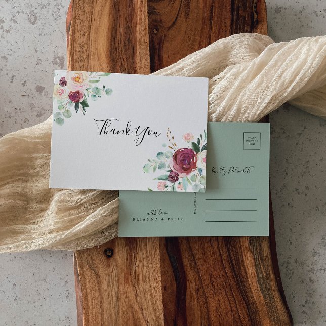 Contemporary Eucalyptus Floral Thank You Postcard (Creator Uploaded)