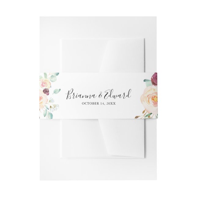 Contemporary Eucalyptus Floral Wedding Invitation Belly Band (Front Example)