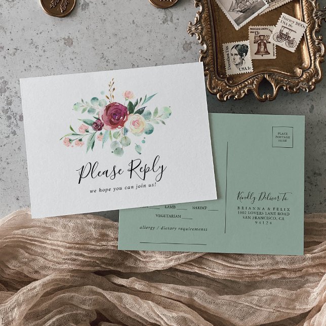 Contemporary Eucalyptus Menu Choice RSVP Postcard (Creator Uploaded)