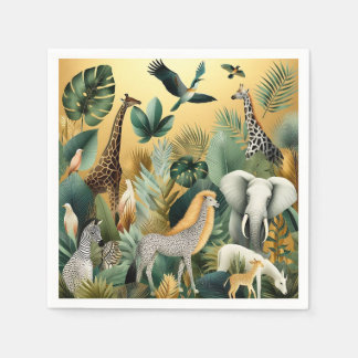 Contemporary exotic animals and birds 1 gold napkin