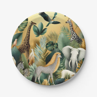 Contemporary exotic animals and birds 1 gold paper plate