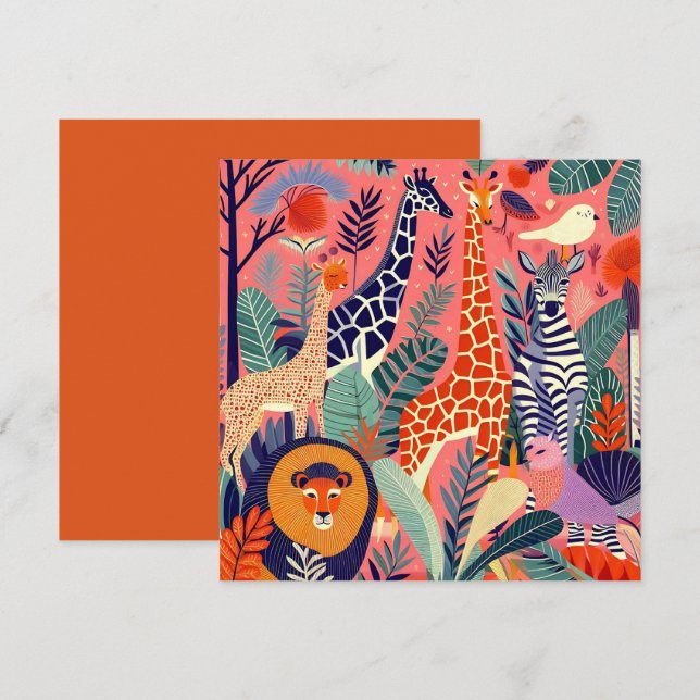 Contemporary exotic animals and birds 1 pink card (Front/Back)