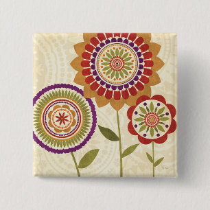 Contemporary Fall Flowers 2 Inch Square Button
