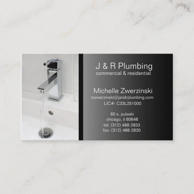 contemporary faucet plumbing business card (Front)