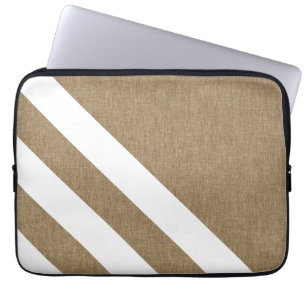 Contemporary Faux Burlap White Stripes Laptop Sleeve