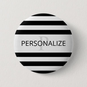 Contemporary Faux Silver Ombre Stripes & Black 2 Inch Round Button