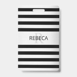 Contemporary Faux Silver Ombre Stripes & Black Badge