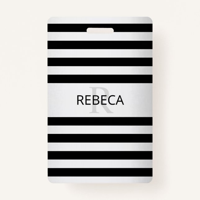 Contemporary Faux Silver Ombre Stripes & Black Badge (Front)