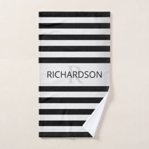 Contemporary Faux Silver Ombre Stripes & Black Bath Towel Set