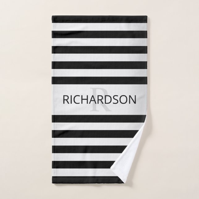 Contemporary Faux Silver Ombre Stripes & Black Bath Towel Set (Hand Towel)