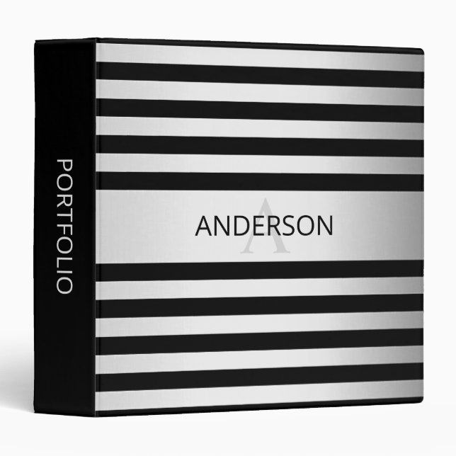 Contemporary Faux Silver Ombre Stripes & Black Binder (Front/Spine)