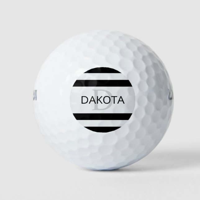 Contemporary Faux Silver Ombre Stripes & Black Golf Balls (Front)