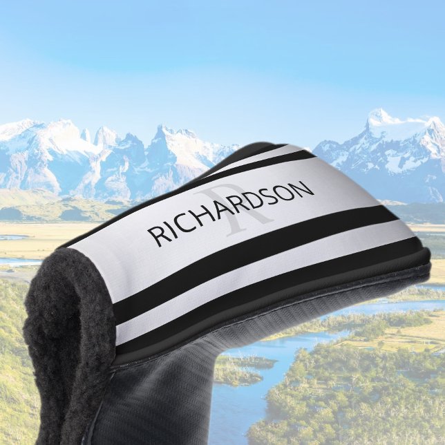 Contemporary Faux Silver Ombre Stripes & Black Golf Head Cover (Creator Uploaded)
