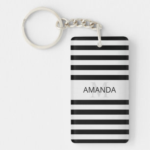 Contemporary Faux Silver Ombre Stripes & Black Keychain