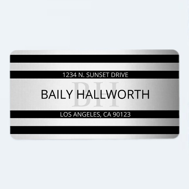 Contemporary Faux Silver Ombre Stripes & Black Label (Creator Uploaded)