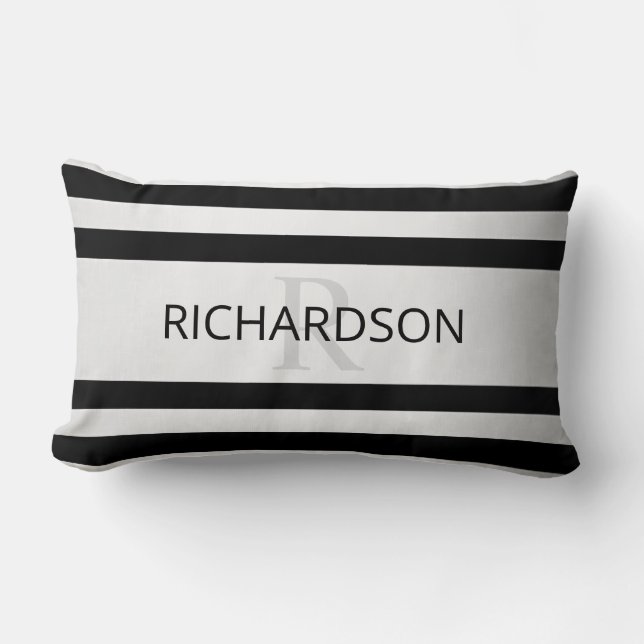 Contemporary Faux Silver Ombre Stripes & Black Lumbar Pillow (Front)