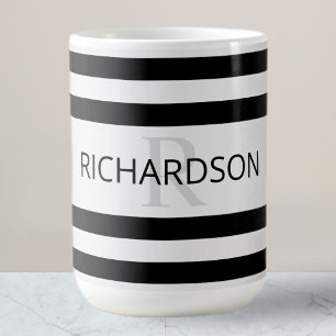 Contemporary Faux Silver Ombre Stripes & Black Magic Mug