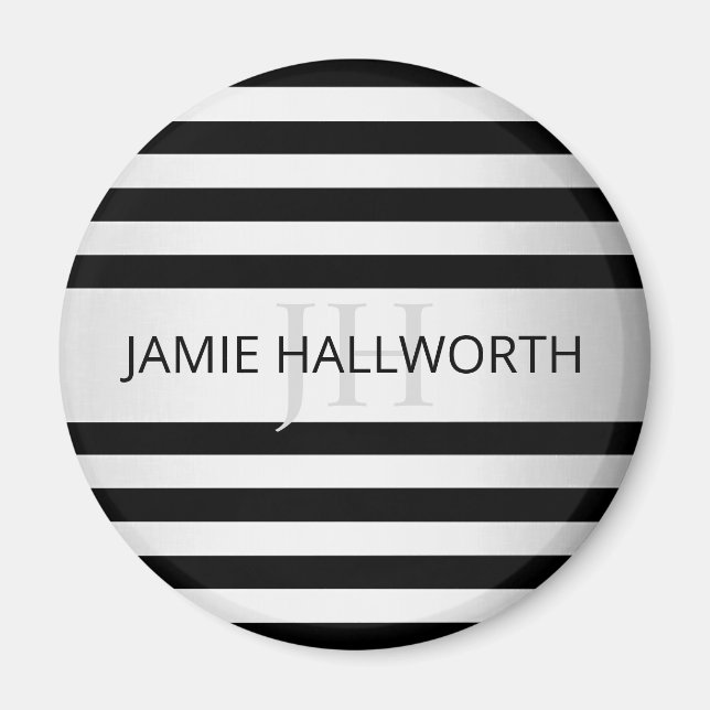 Contemporary Faux Silver Ombre Stripes & Black Magnet (Front)