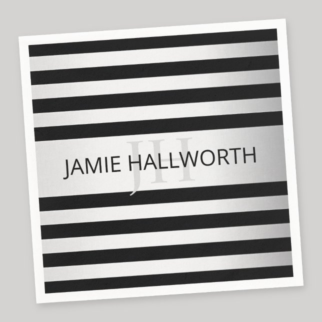 Contemporary Faux Silver Ombre Stripes & Black Napkin (Creator Uploaded)