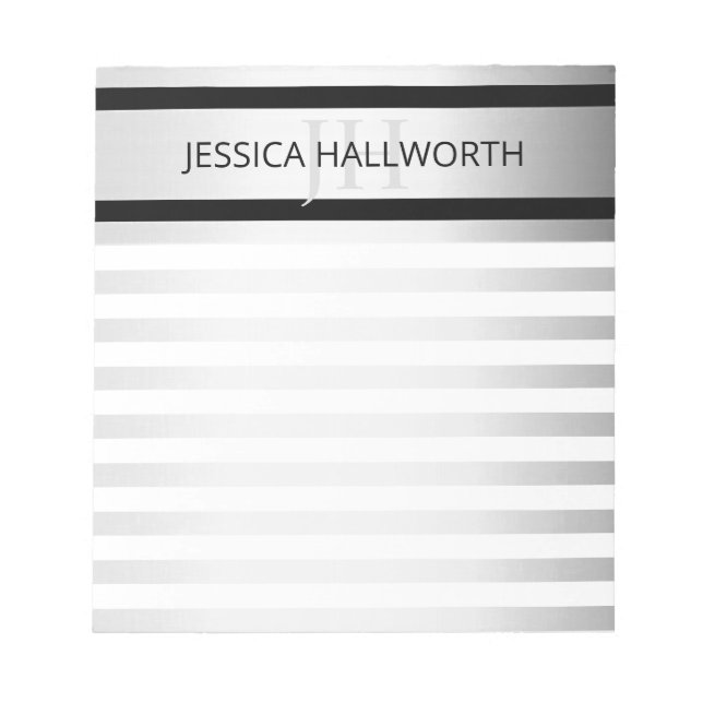 Contemporary Faux Silver Ombre Stripes & Black Notepad (Front)