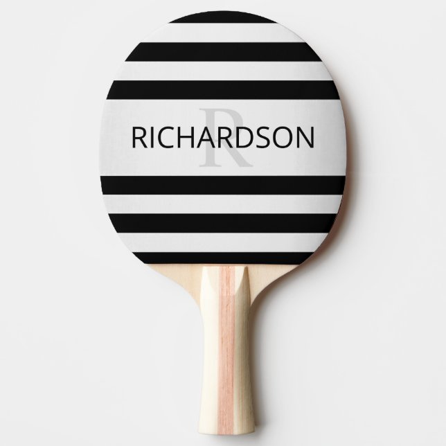 Contemporary Faux Silver Ombre Stripes & Black Ping Pong Paddle (Front)